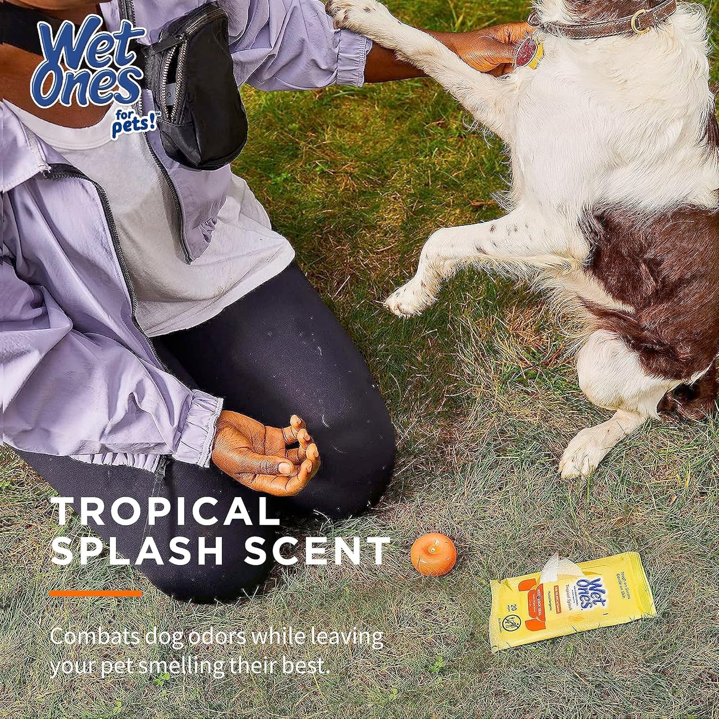 Wet Ones Mixed 13 Piece Bundle of Human & Pet Wet Wipes, Tropical Splash Scent| 10 Packs Antibacterial Wipes, 20 Ct Plus 3 Cannisters for Pets Multi-Purpose Dog Wipes, 50ct