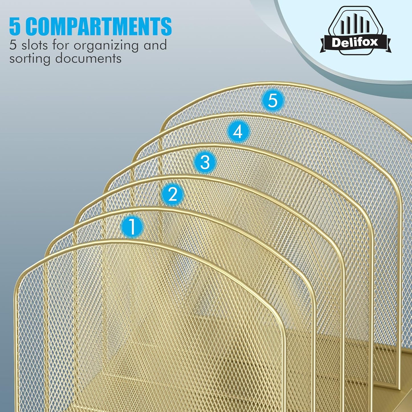 Inclined Desk File Organizer,Vertical File Folder Holder Stand Metal Rack File Sorter for Office Classroom Desktop Organization