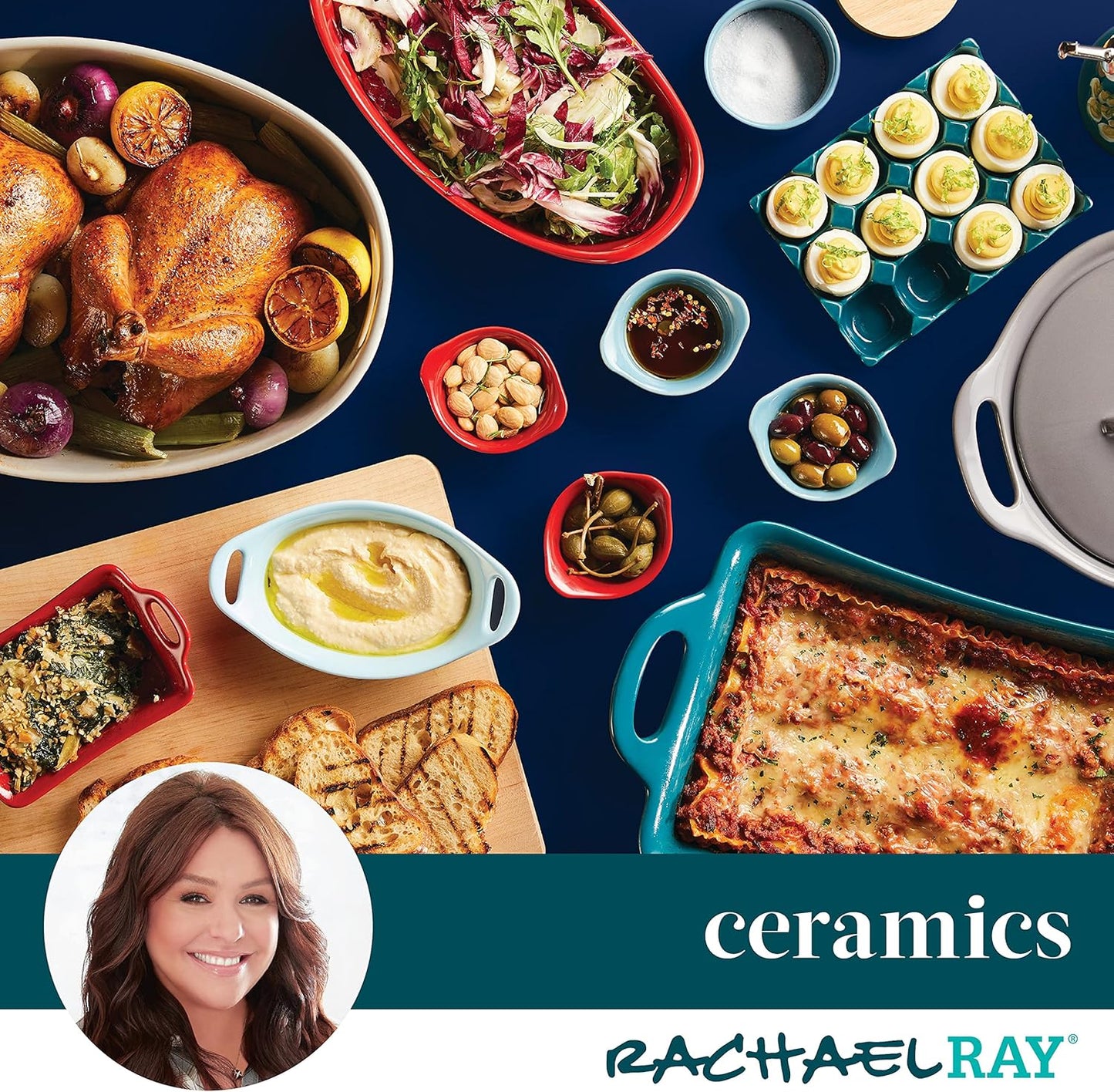 Rachael Ray Solid Glaze Ceramics Au Gratin Bakeware/Baker Set, Rectangular, 2 Piece, Teal