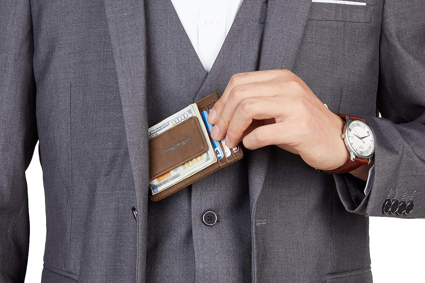 Toughergun Slim Wallet for Men RFID Blocking Money Clip, Minimalist Front Pocket Credit Card Holder, Magnetic Thin Mens Wallets with ID Window