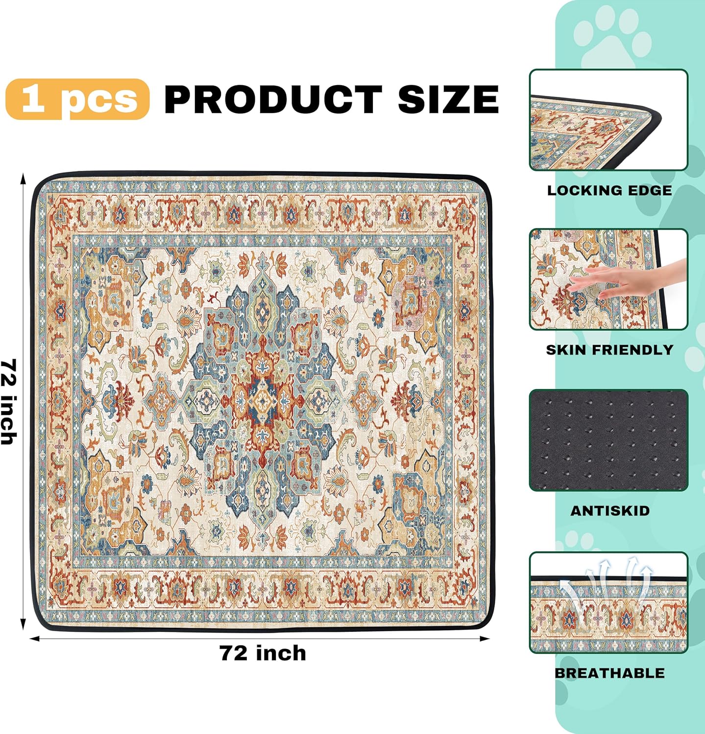 PatiencET Washable Pee Pads for Dogs Cat Litter Mat 72'' x 72" Super Absorbent Leakproof Reusable Puppy Pads 1 Pcs Puppy Training Pad with Non-Slip Bottom for Potty Whelping Playpen Crate Green