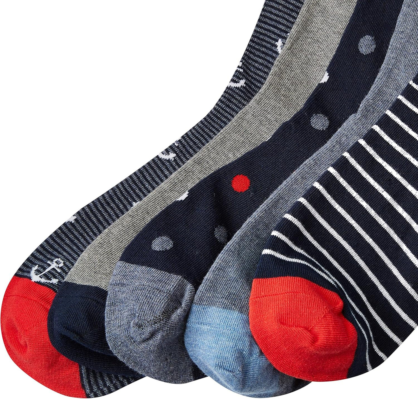 Amazon Essentials Men's Comfortable Patterned Cotton Crew Dress Socks, 5 Pairs