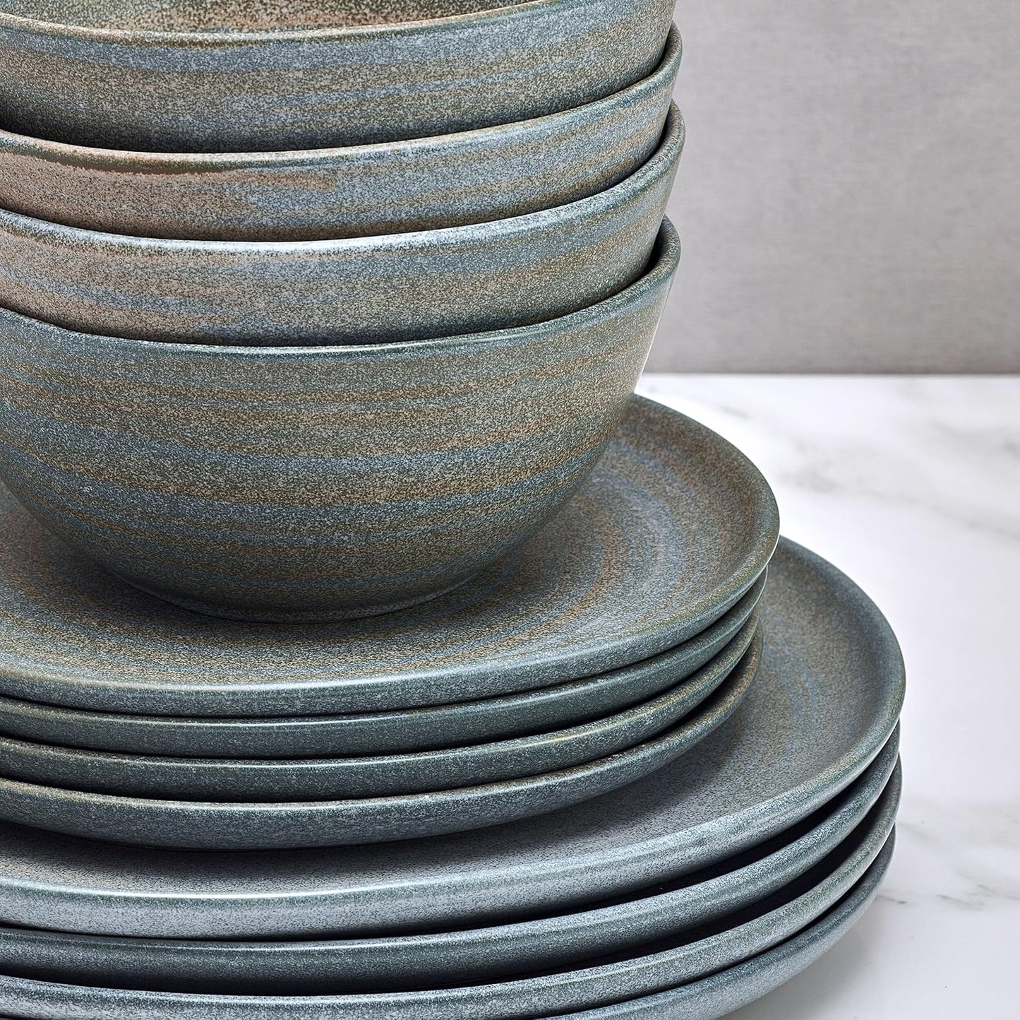 Mikasa Benson 12 Piece Stoneware Dinnerware Set, Service for 4, Plate and Bowl, Modern with Organic Freeform Shape for Everyday Dining, Blue
