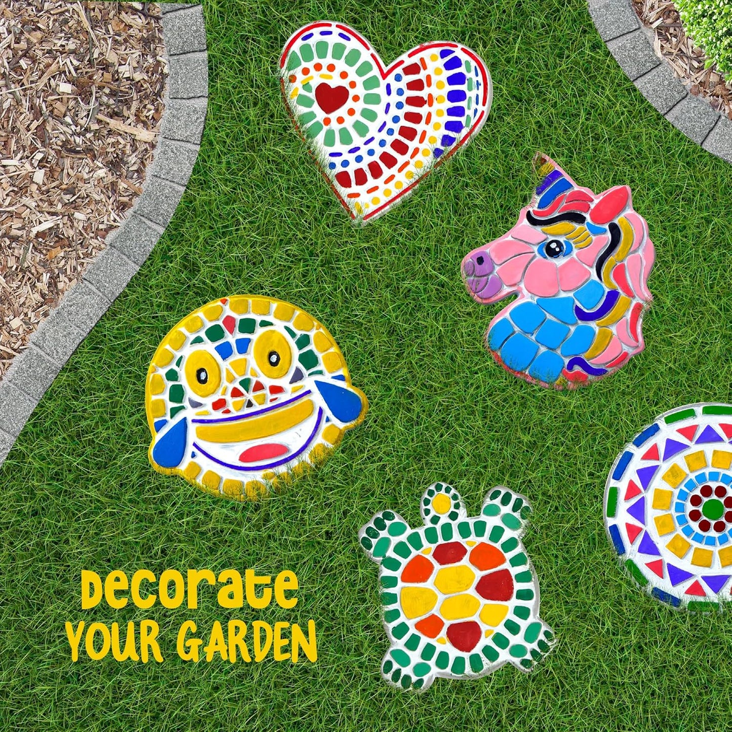 Dan&Darci Stepping Stones Painting Kit for Kids - Outdoor Crafts - Paint 5 Garden Stone - Unicorn Craft Kits for Boys, Girls Ages 6-12 - Easter Gifts for Boy, Girl Age 6, 7, 8, 9, 10 + Year Old