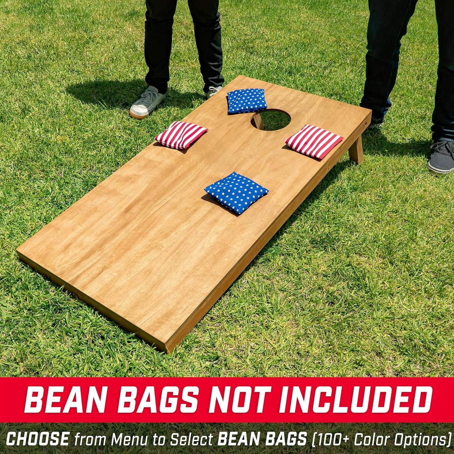 GoSports 4 ft x 2 ft Regulation Size Wooden Cornhole Boards Set with Light Brown Finish - Includes Carrying Case (Choose Your Colors)