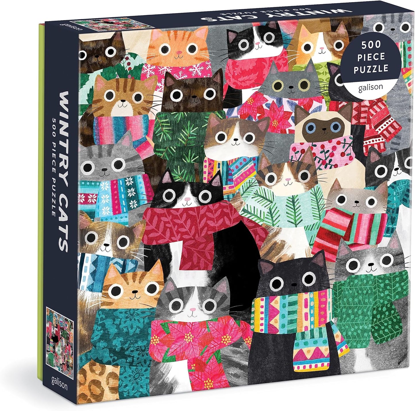 Wintry Cats 500 Piece Puzzle from Galison - 20" x 20" Winter Themed Puzzle That is Puurrfect for The Holidays, Fun and Colorful Artwork, Thick and Sturdy Pieces, Makes a Wonderful Gift!