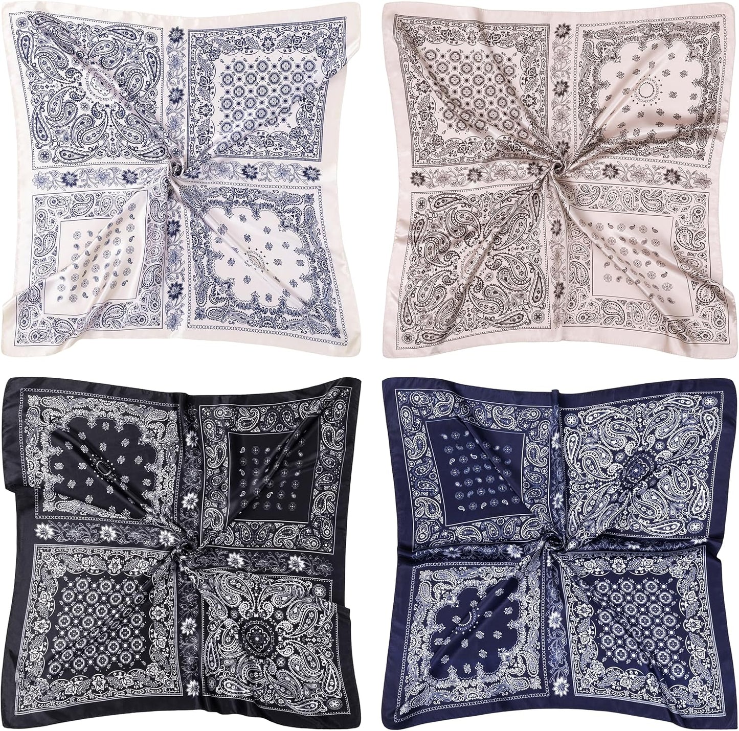 HBselect 4PCS Head Scarf for Women 35” Head Scarves Silk Like Satin Neck Scarfs Square Bandana Hair Wraps Scarf for Sleeping