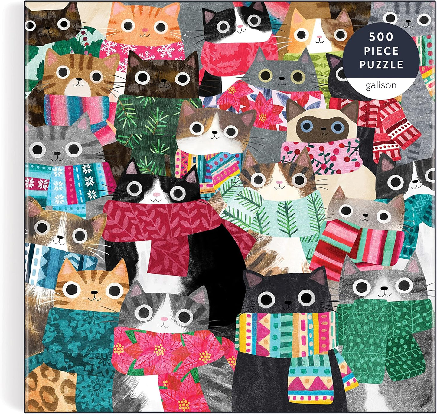 Wintry Cats 500 Piece Puzzle from Galison - 20" x 20" Winter Themed Puzzle That is Puurrfect for The Holidays, Fun and Colorful Artwork, Thick and Sturdy Pieces, Makes a Wonderful Gift!