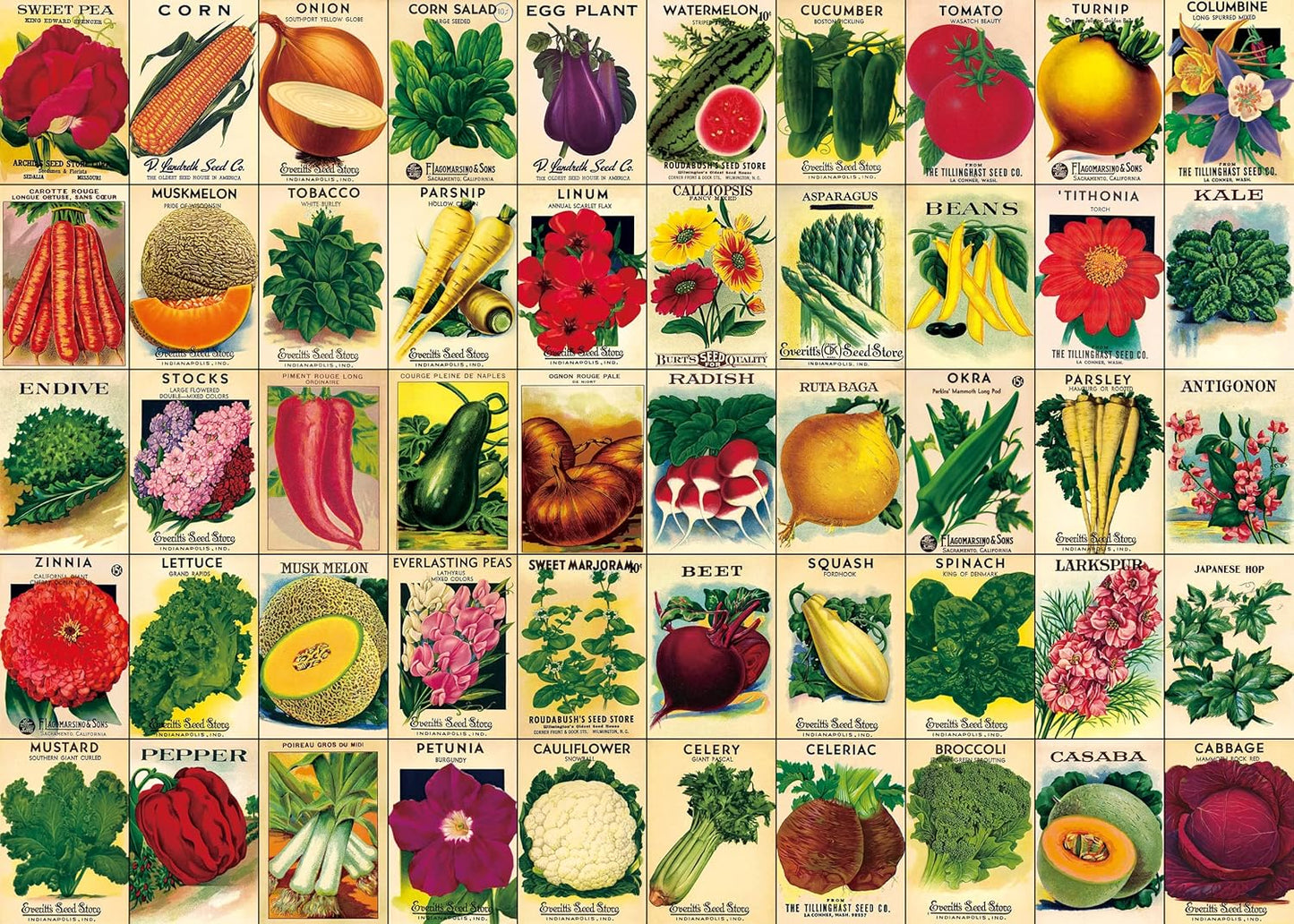 Vintage Plant Puzzle 1000 Pieces for Adult, Flower Puzzle of Heirloom Seeds, Garden Jigsaw Puzzles Fruit