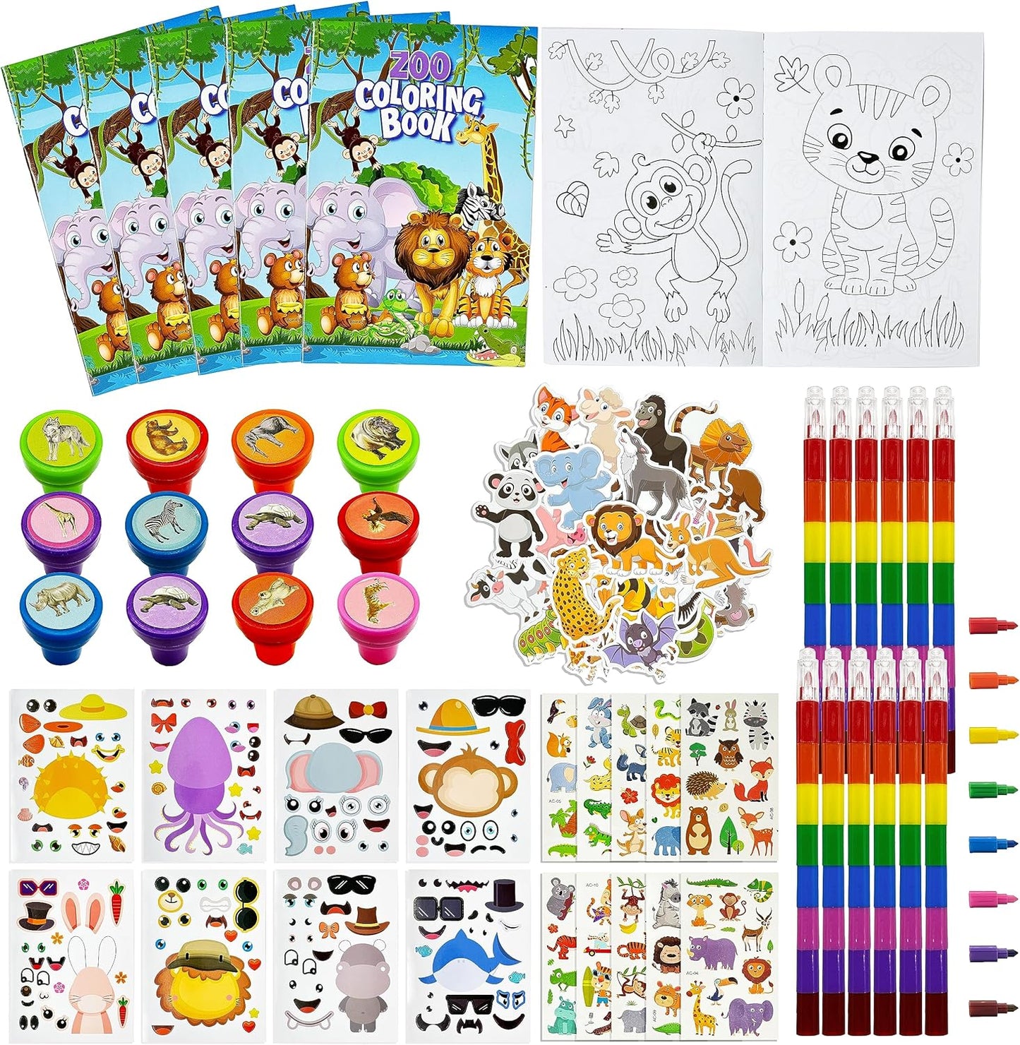 Cinrobiye 220 Pcs Jungle Safari Party Favors Bulk, Zoo World Wild Animal Party Supplies Coloring Books Stacking Crayons Stampers Goodie Bag Fillers, Safari Birthday Classroom Rewards Prizes