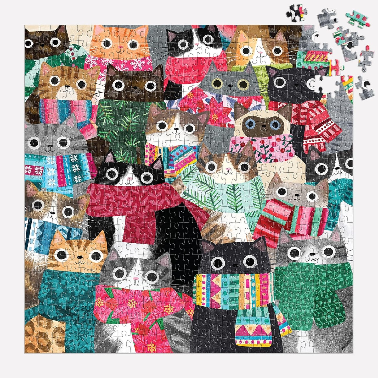 Wintry Cats 500 Piece Puzzle from Galison - 20" x 20" Winter Themed Puzzle That is Puurrfect for The Holidays, Fun and Colorful Artwork, Thick and Sturdy Pieces, Makes a Wonderful Gift!