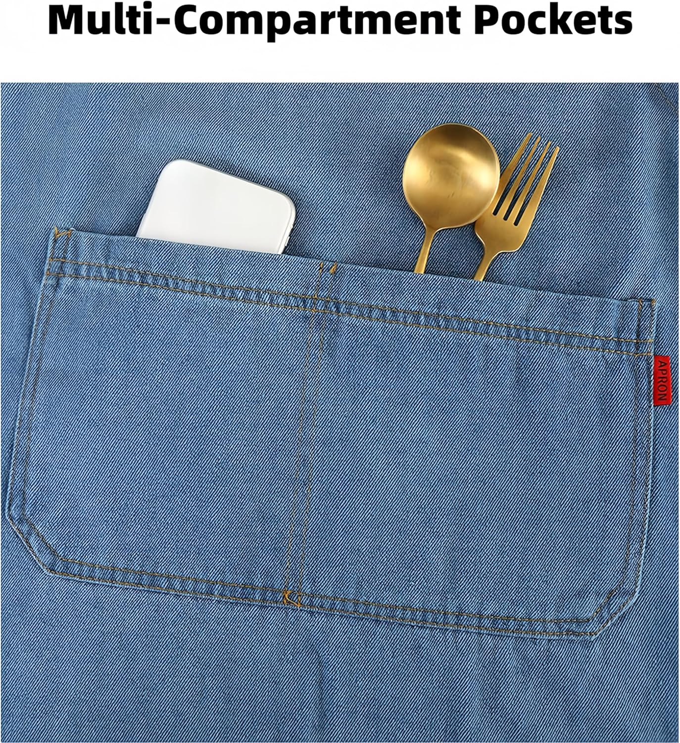 Denim Work Apron with Pockets, No-Tie Slip-On Design, Durable Breathable Soft Jean Fabric, Barista Apron for Men Women, Coffee Shop, Kitchen Cooking, BBQ, Gardening, Craft, Workshop Utility Apron