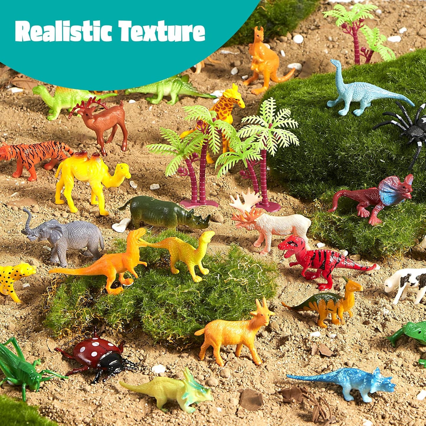 JOYIN 69 Pcs Small Animal Figures, Mini Jungle Toy Set with Sensory Bin, Realistic Wild Forest Playset, Zoo, Ocean, Farm Animals Figurines, Dinosaur Party Favors, Easter Gifts for Boys and Girls 3-5
