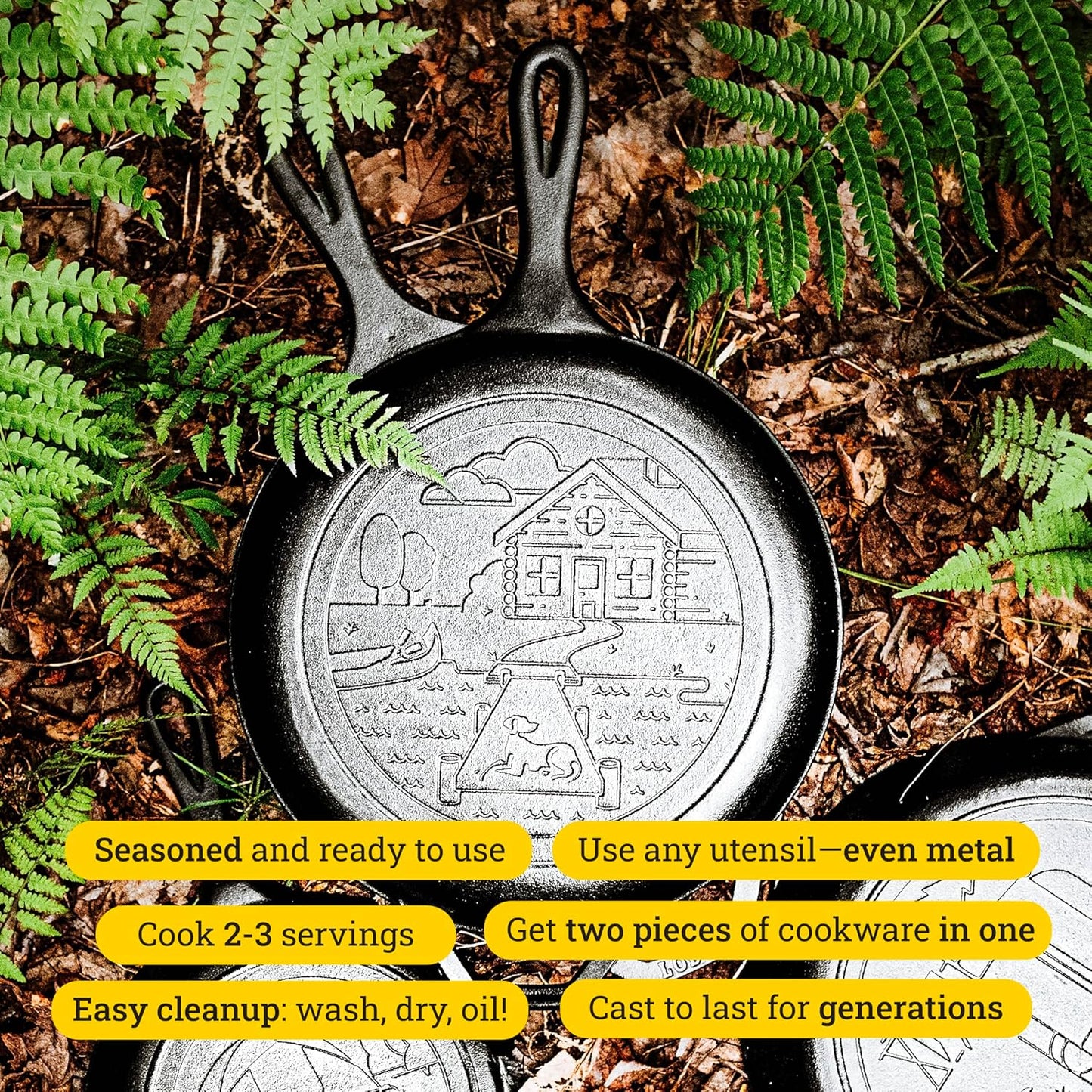 Lodge Cast Iron Wanderlust Series, Cabin Combo Cooker, 3.2 Quart Black