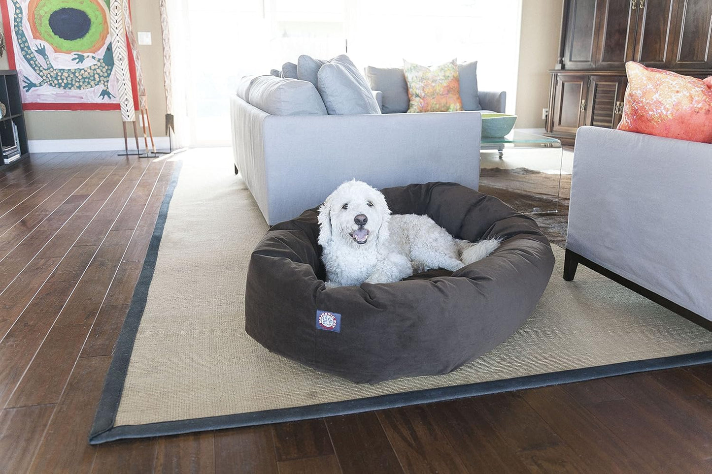 Majestic Pet 52 Inch Suede Calming Dog Bed Washable 52x35x11 (Inch) – Cozy Soft Round Donut Dog Bed with Spine Support for Dogs to Rest their Head - Round Pet Bed X- Large – Chocolate