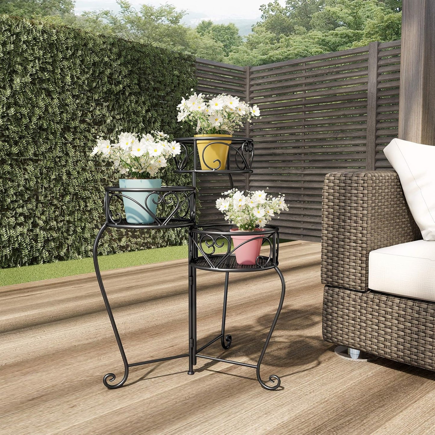 Pure Garden Tricycle Plant Stand 2-Tiered Indoor or Outdoor Decorative Vintage-Look Metal Display for Patio, Deck, Home or Lawn (Black)