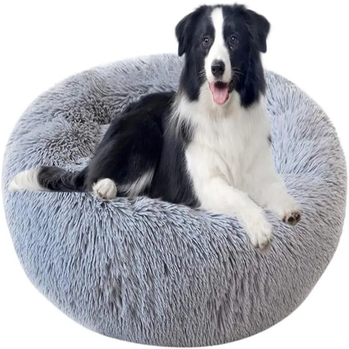 Calming donut dog bed with plush faux fur