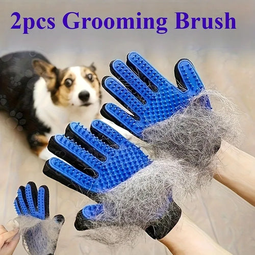 Dog Deshedding Glove (Pair), Gentle Grooming Mitt & Hair Remover for Senior Dogs & Cats, Massage Brush for Short & Long Coats