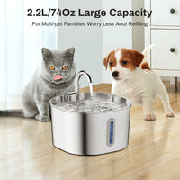 2.2L stainless steel automatic pet water fountain with clear window