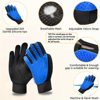 Deshedding glove removing loose hair with massage tips