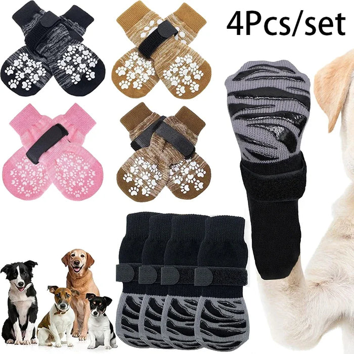 Anti-slip dog socks with silicone grip soles set of four
