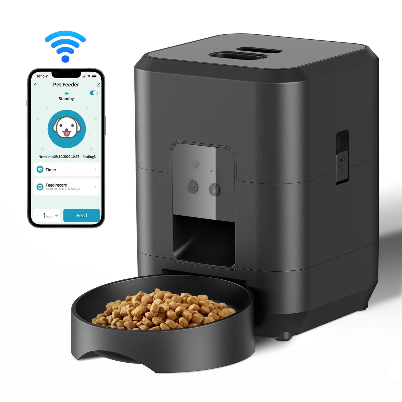 Automatic Dog Feeder, Programmable Timed Pet Food Dispenser with Portion Control for Dogs & Cats, Meal Scheduling, Dry Food