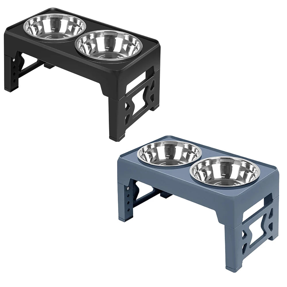 Elevated Dog Bowls, Raised Stainless Steel Dog Feeder with Adjustable Height & 2 Bowls for Small Large Senior Dogs, Neck & Joint Relief