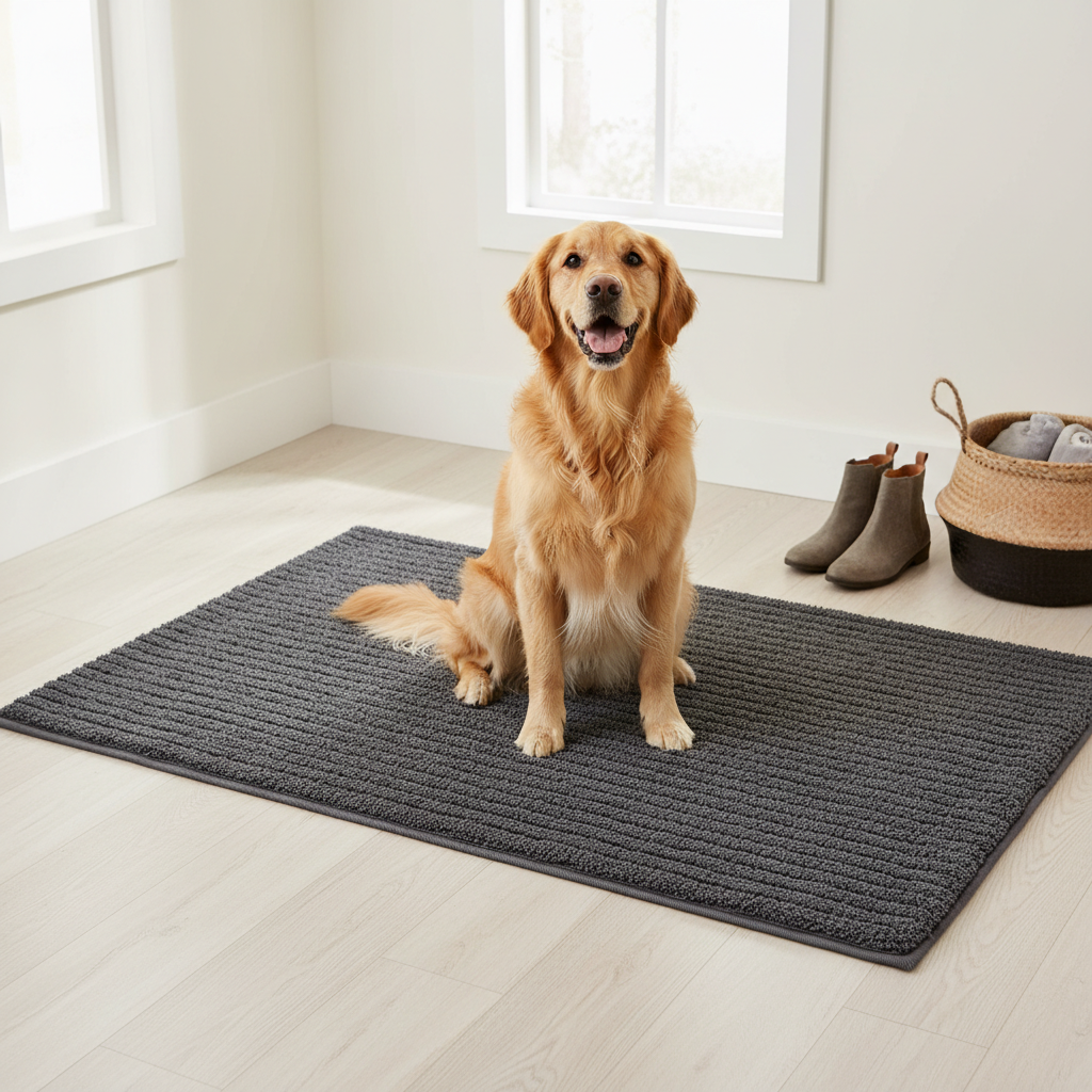 Dog Door Mat for Muddy Paws, 72" x 36" Chenille Absorbent Fr — lifestyle