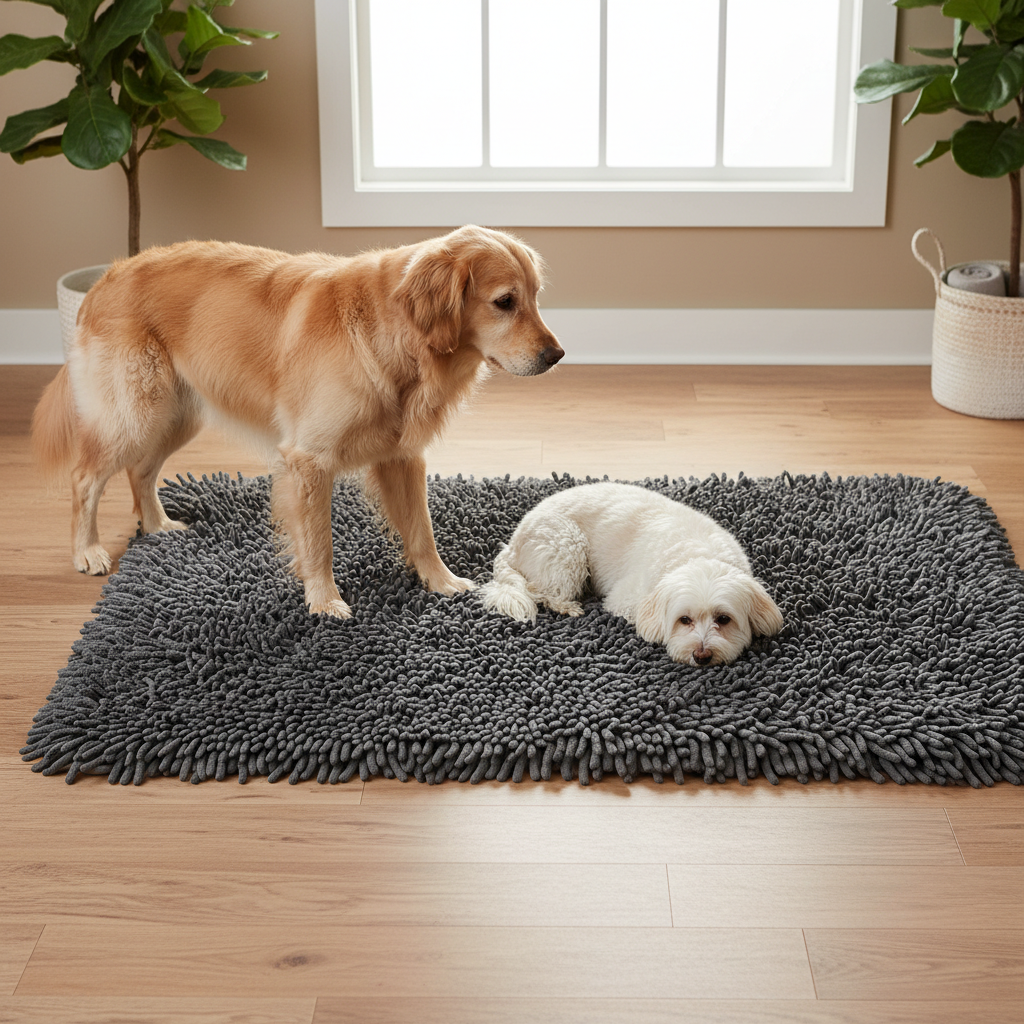 Dog Door Mat for Muddy Paws, 72" x 36" Chenille Absorbent Fr — lifestyle