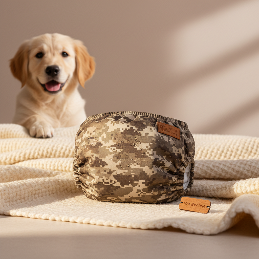 Dog Diaper Made in USA - Digital Camo Waterproof Washable Do — lifestyle