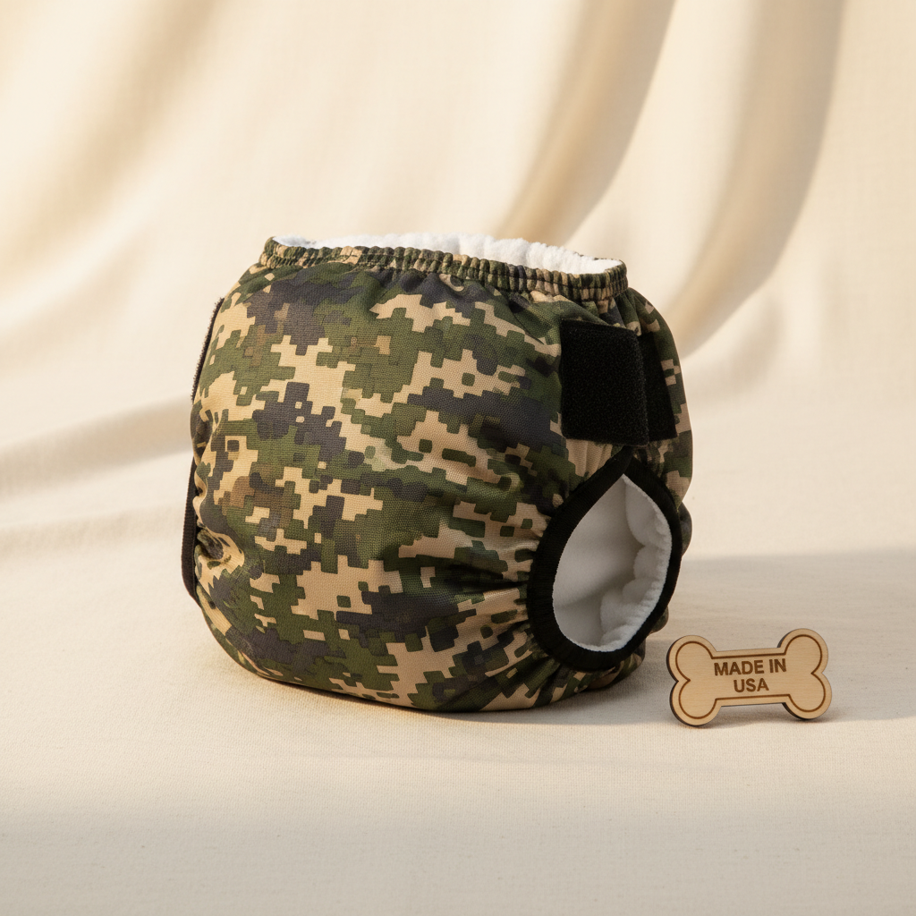 Dog Diaper Made in USA - Digital Camo Waterproof Washable Do — lifestyle