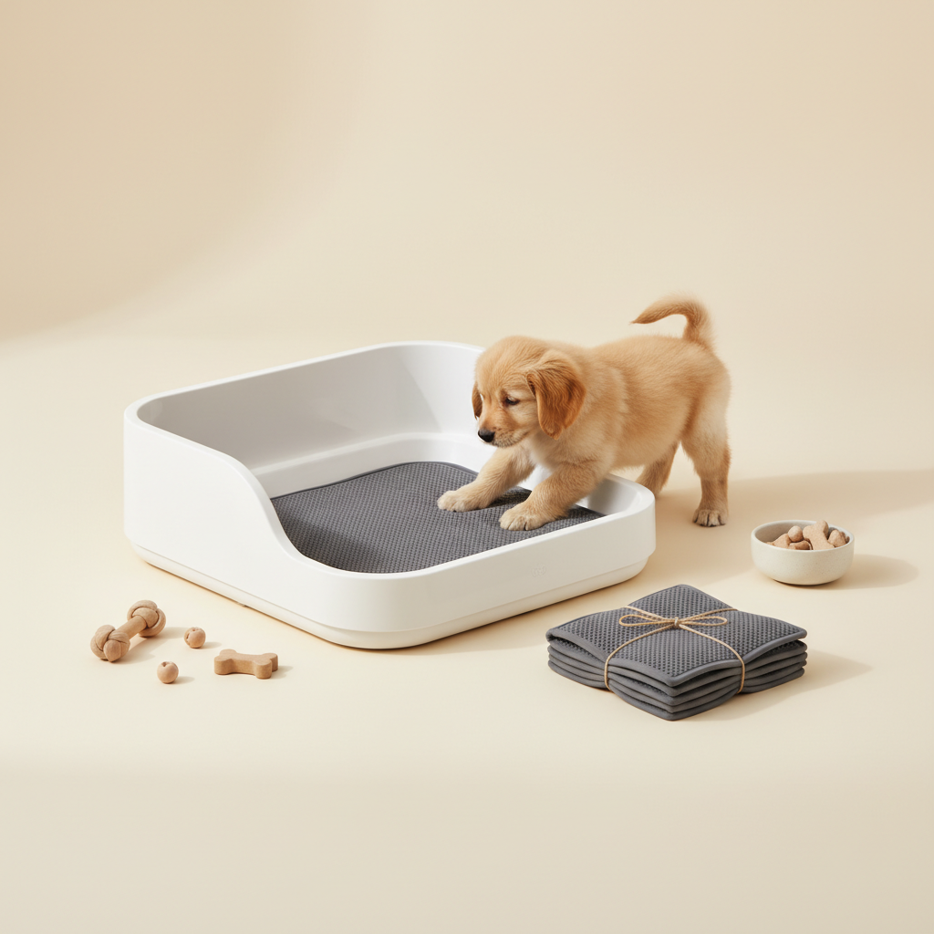Dog Potty Training Tray with Splash Guard, Reusable Puppy To — lifestyle