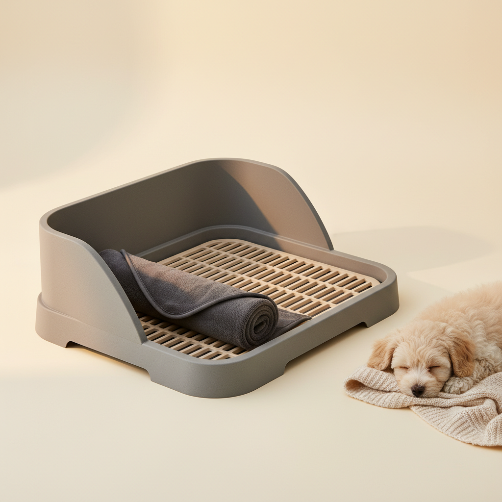 Dog Potty Training Tray with Splash Guard, Reusable Puppy To — lifestyle