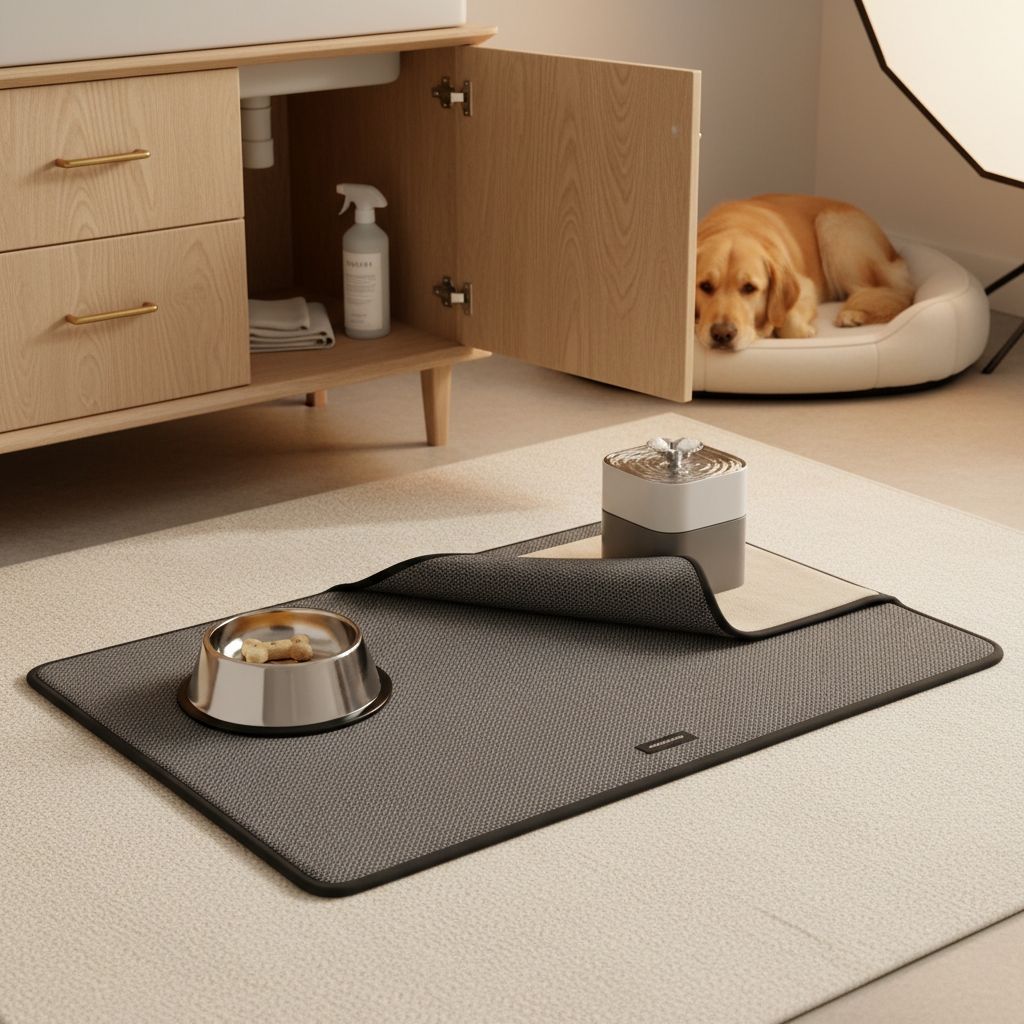 32x24x1” XL Dog Food Mat - All Purpose Under Sink Liner, Was — lifestyle